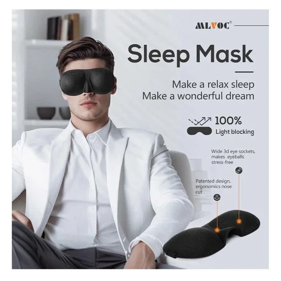 Memory Foam Neck Pillow Travel Kit w/ Eye Mask, Earplugs & Bag – Black - Picture 7 of 8